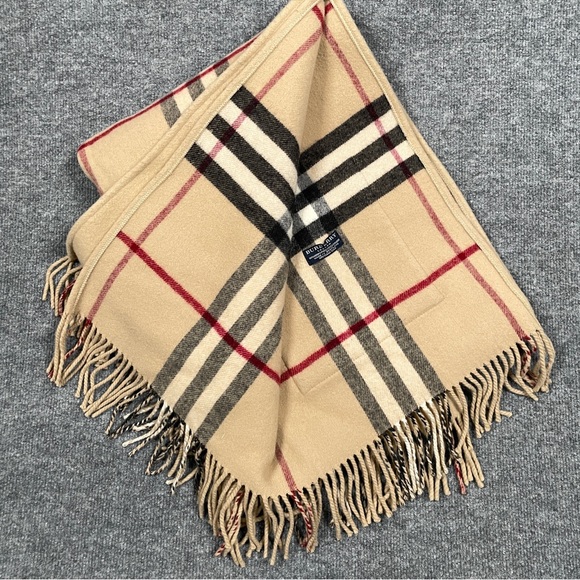BURBERRY Scarf Large Check Plaid Reversible Pockets Wool Cashmere - Picture 4 of 12
